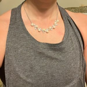 Silver and pearl leaf necklace
